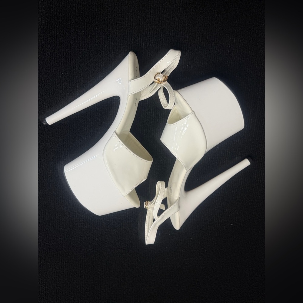 Dramatic White Platform Stilettos With Ankle Stra… - image 6